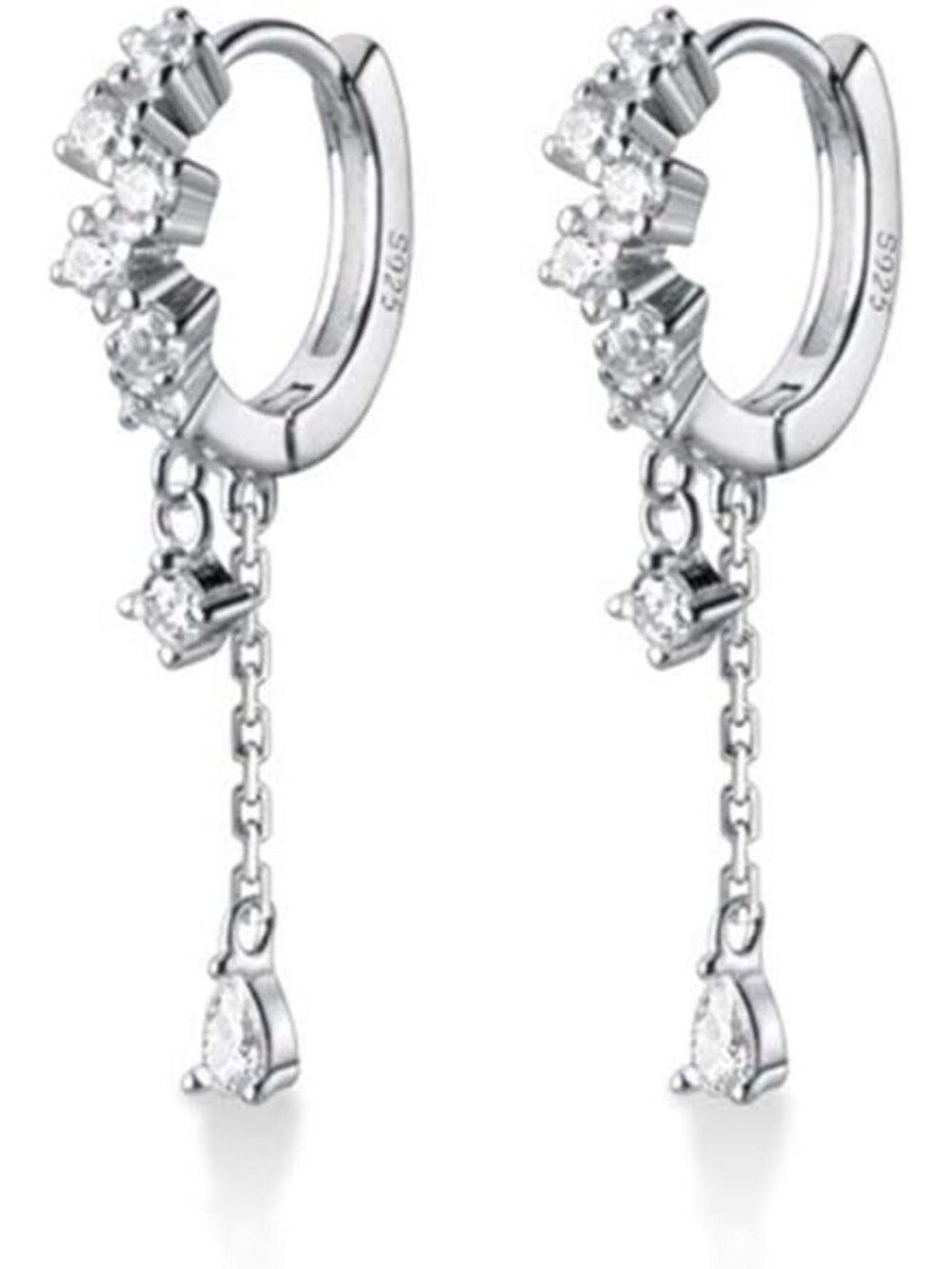 Sterling Silver CZ Teardrop Hoop Earrings for Women & Teens - Dangle Huggies